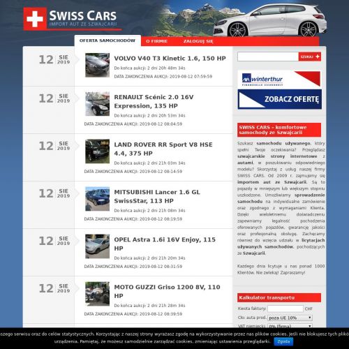 Strony z samochodami szwajcaria